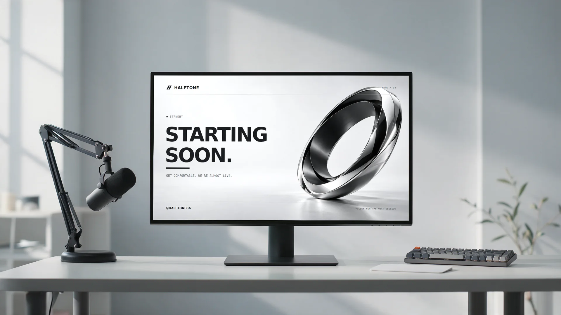 Mono scene personalized as HALFTONE on a desk monitor