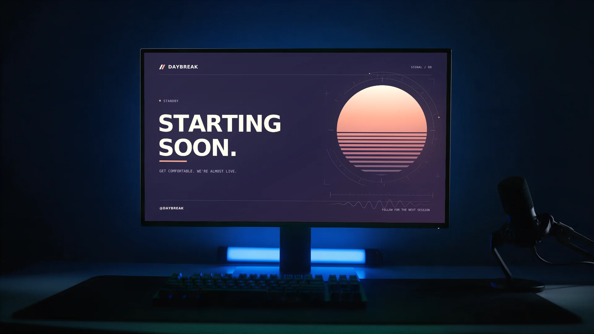 Signal scene personalized as DAYBREAK on a desk monitor
