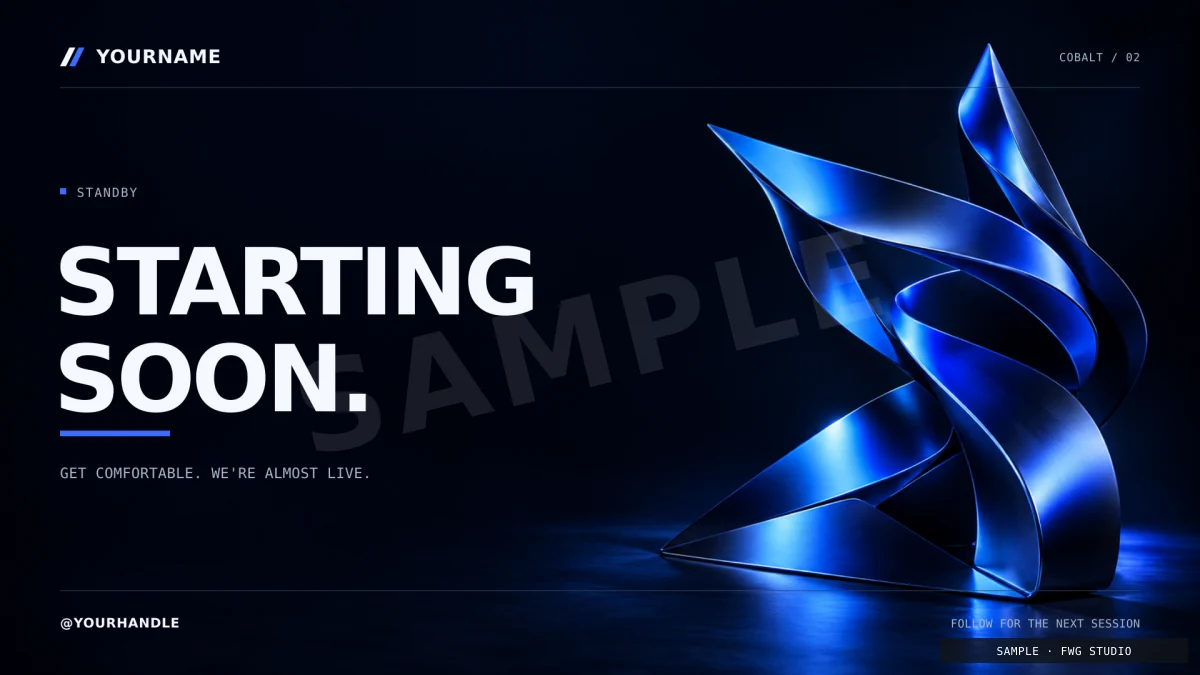 Cobalt Starting Soon scene with electric blue artwork
